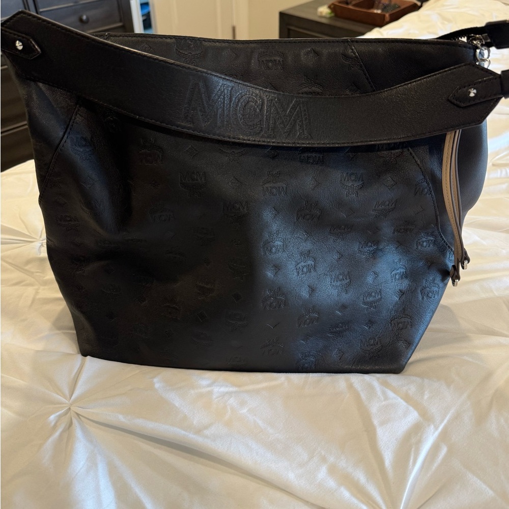 MCM Ebony Leather Shoulder Bag